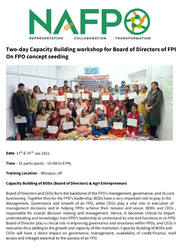 Report on Board of Directors capacity building of FPO at Mirzapur-image